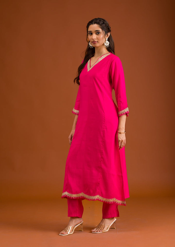 Pink Zariwork Semi Crepe Readymade Salwar Suit-Koskii