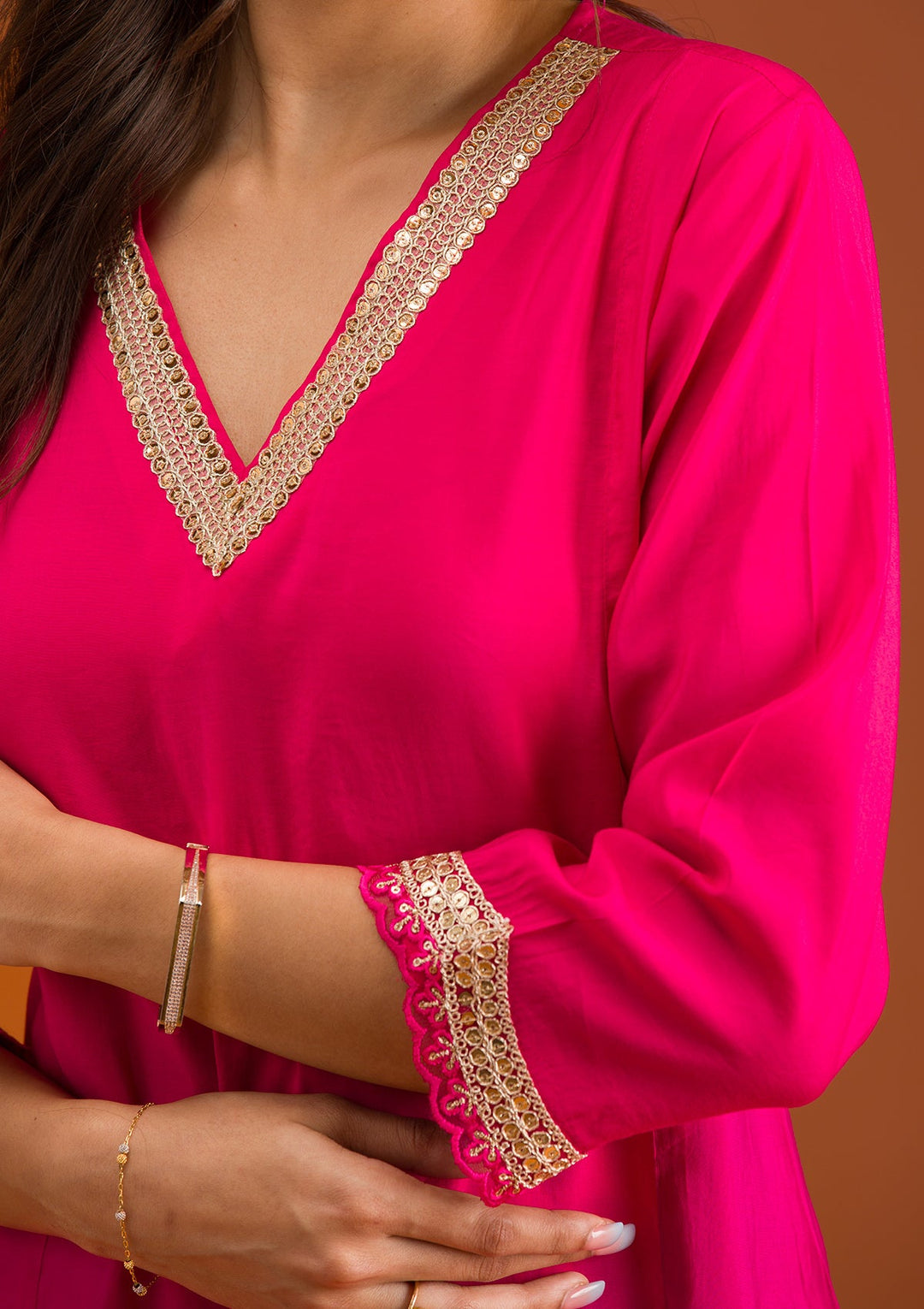 Pink Zariwork Semi Crepe Readymade Salwar Suit-Koskii