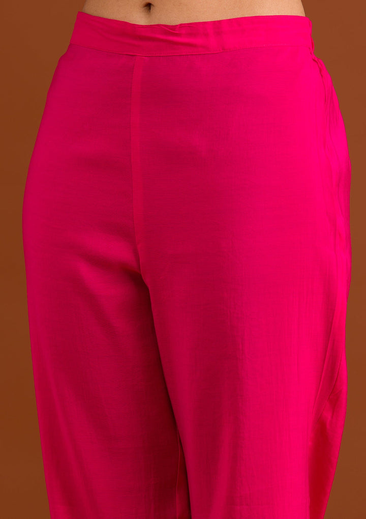 Pink Zariwork Semi Crepe Readymade Salwar Suit-Koskii