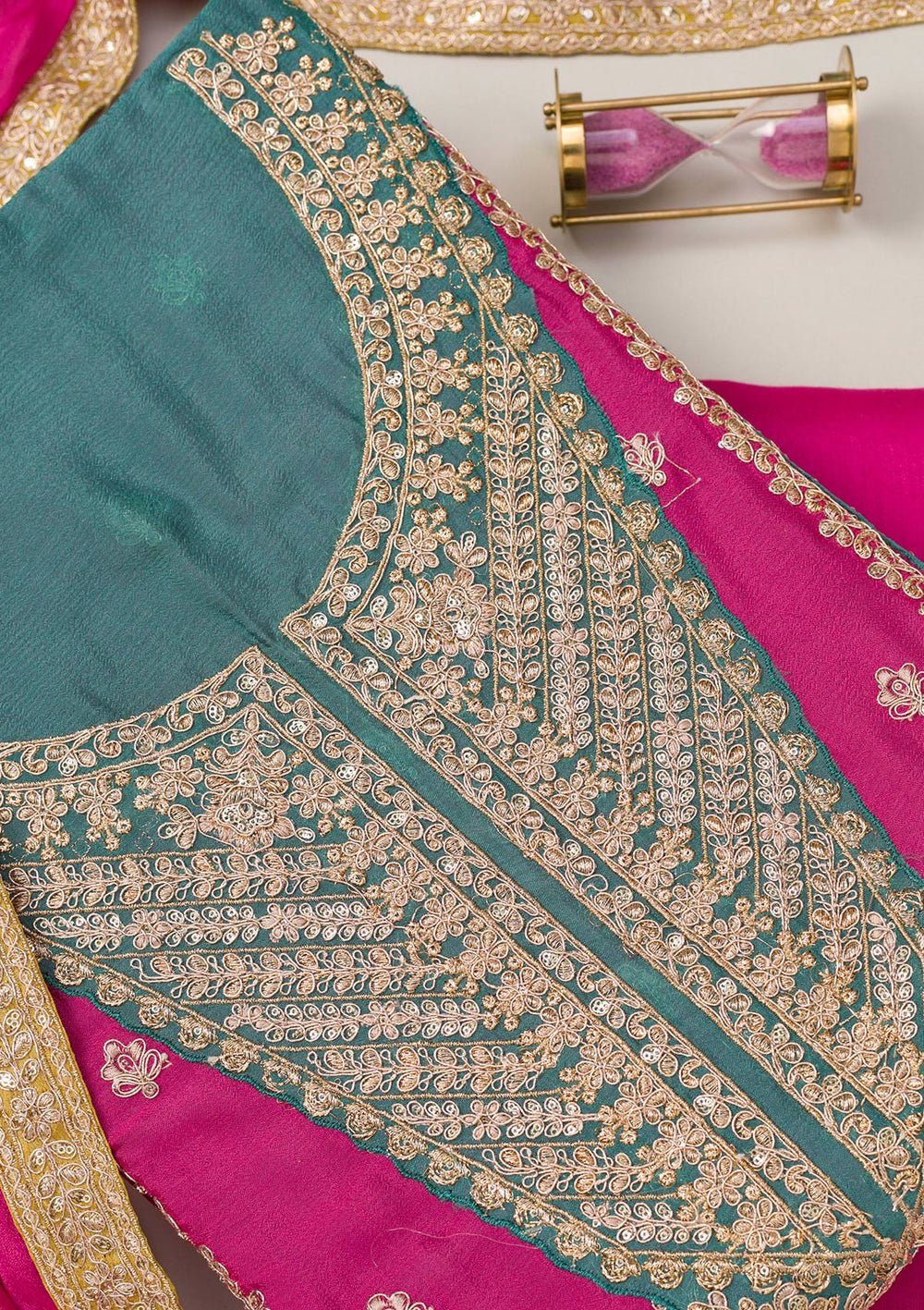 Pink Zariwork Semi Crepe Unstitched Salwar Suit-Koskii