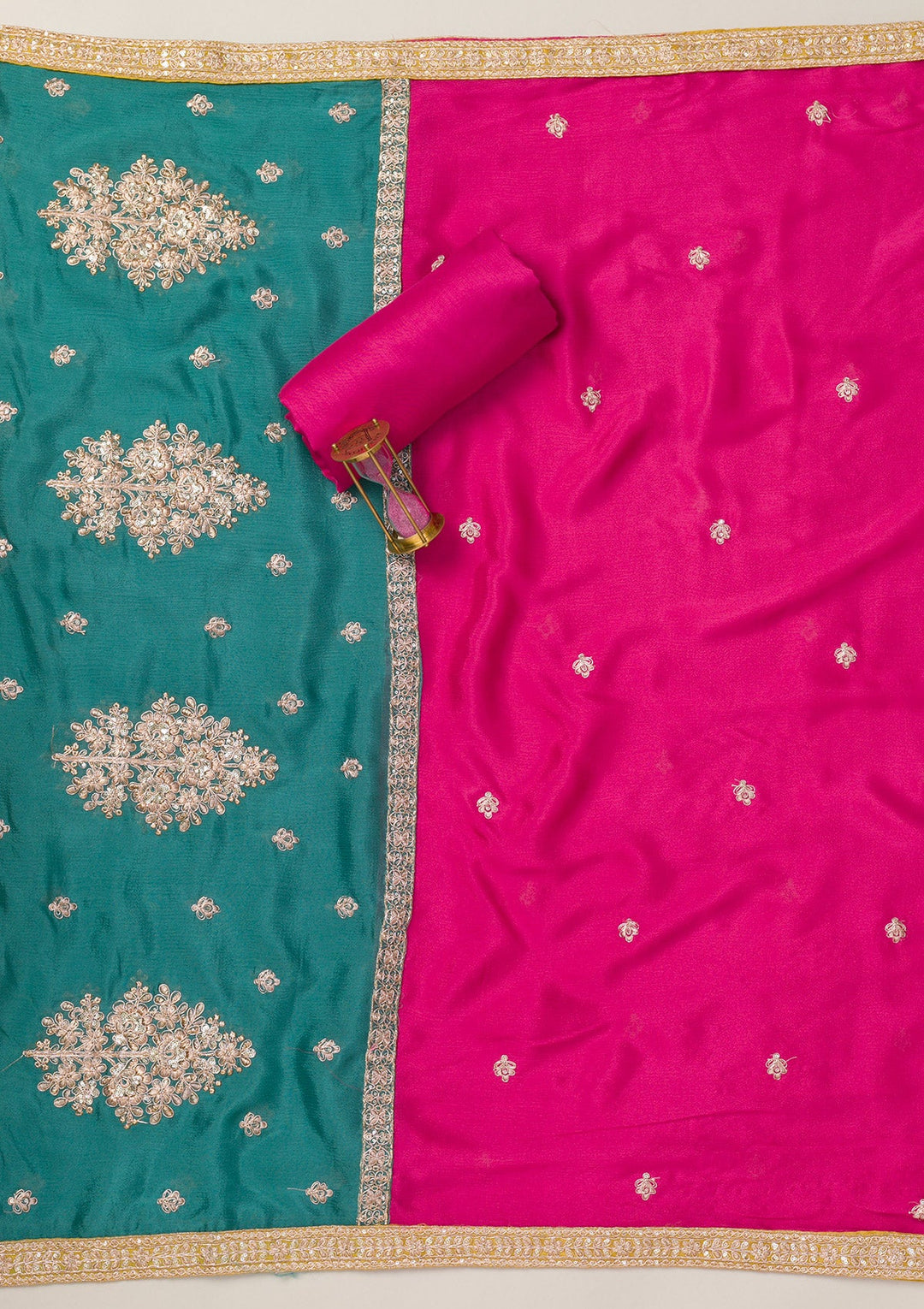 Pink Zariwork Semi Crepe Unstitched Salwar Suit-Koskii