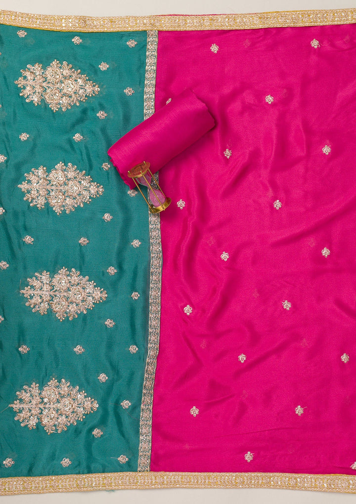 Pink Zariwork Semi Crepe Unstitched Salwar Suit-Koskii