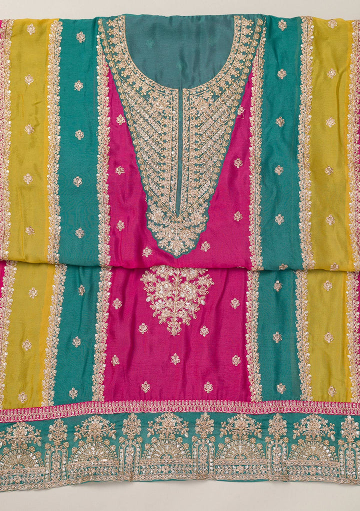 Pink Zariwork Semi Crepe Unstitched Salwar Suit-Koskii