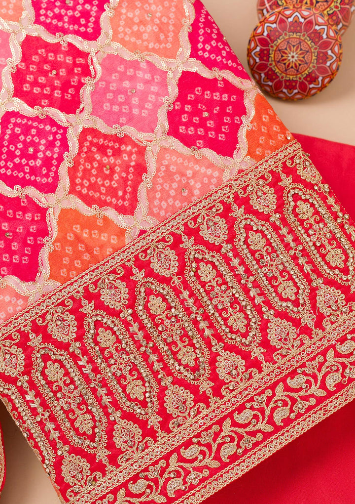 Pink Zariwork Semi Crepe Unstitched Salwar Suit-Koskii