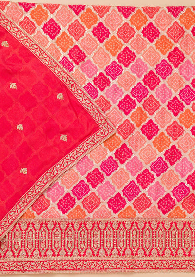 Pink Zariwork Semi Crepe Unstitched Salwar Suit-Koskii