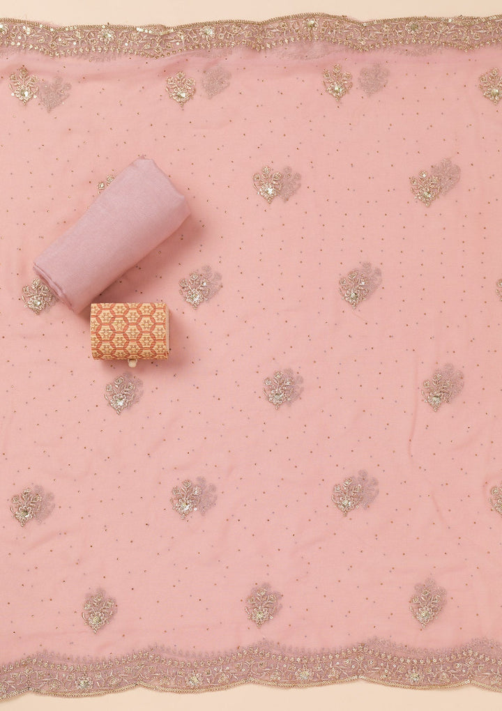 Pink Zariwork Semi Crepe Unstitched Salwar Suit-Koskii