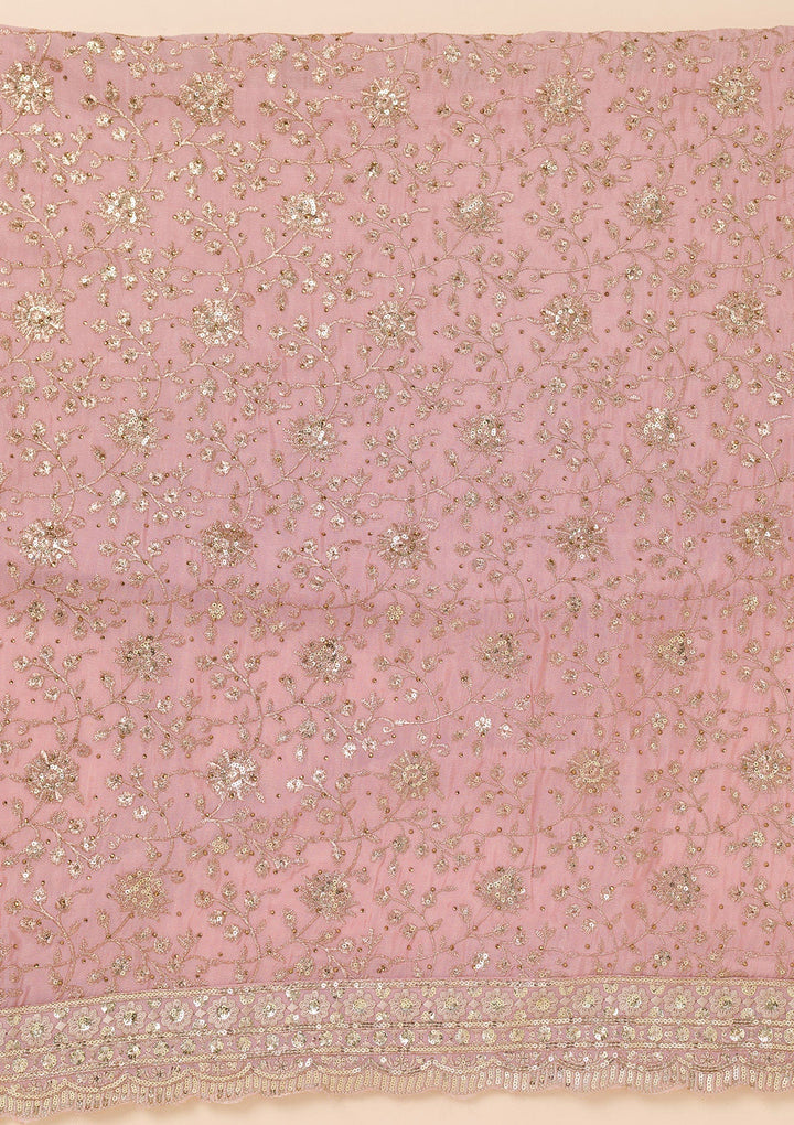 Pink Zariwork Semi Crepe Unstitched Salwar Suit-Koskii