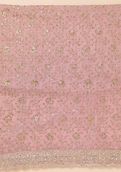Pink Zariwork Semi Crepe Unstitched Salwar Suit-Koskii