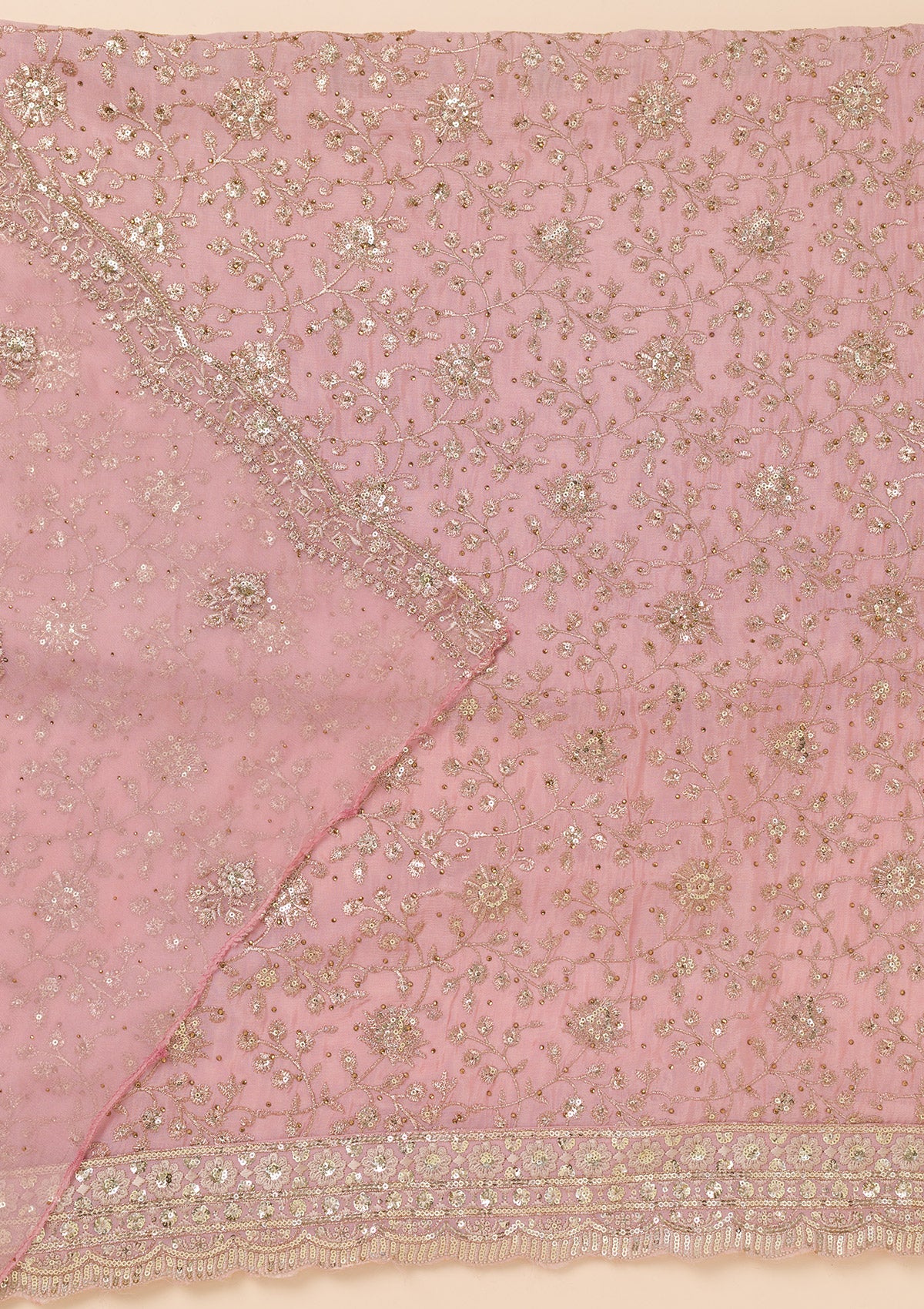Pink Zariwork Semi Crepe Unstitched Salwar Suit-Koskii