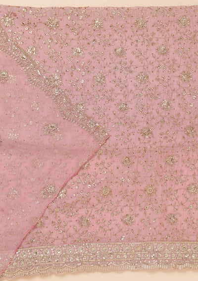Pink Zariwork Semi Crepe Unstitched Salwar Suit-Koskii