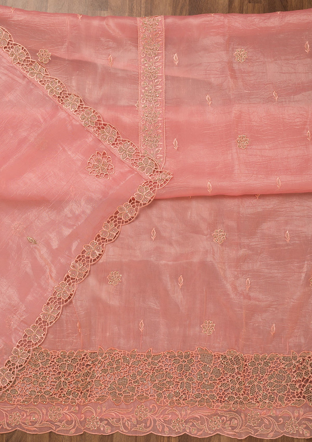 Pink Zariwork Semi Crepe Unstitched Salwar Suit-Koskii