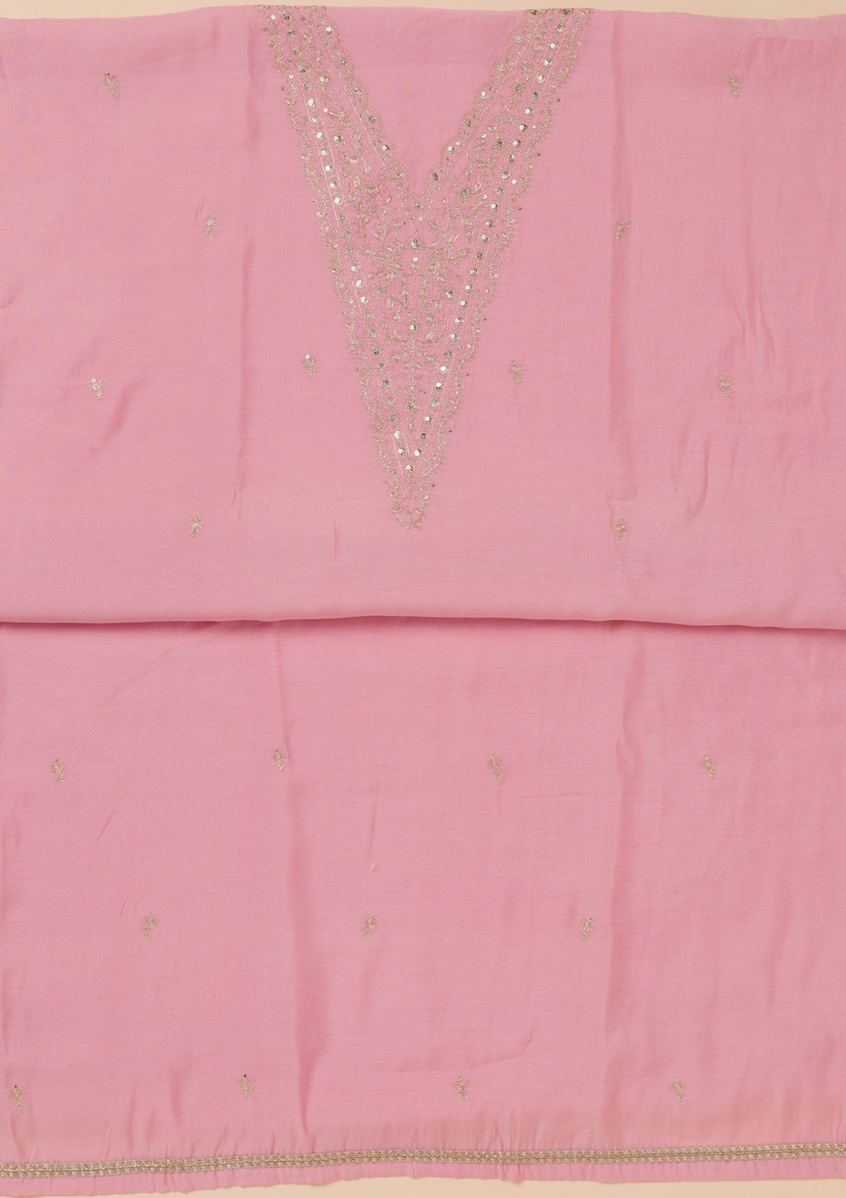 Pink Zariwork Semi Crepe Unstitched Salwar Suit-Koskii