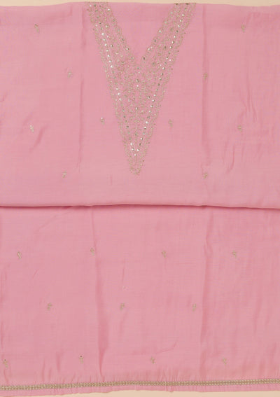 Pink Zariwork Semi Crepe Unstitched Salwar Suit-Koskii