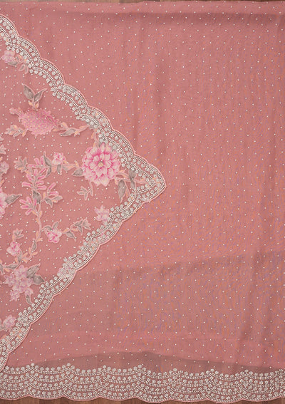 Pink Zariwork Semi Crepe Unstitched Salwar Suit-Koskii