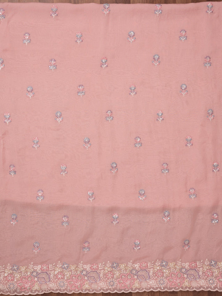 Pink Zariwork Semi Crepe Unstitched Salwar Suit-Koskii