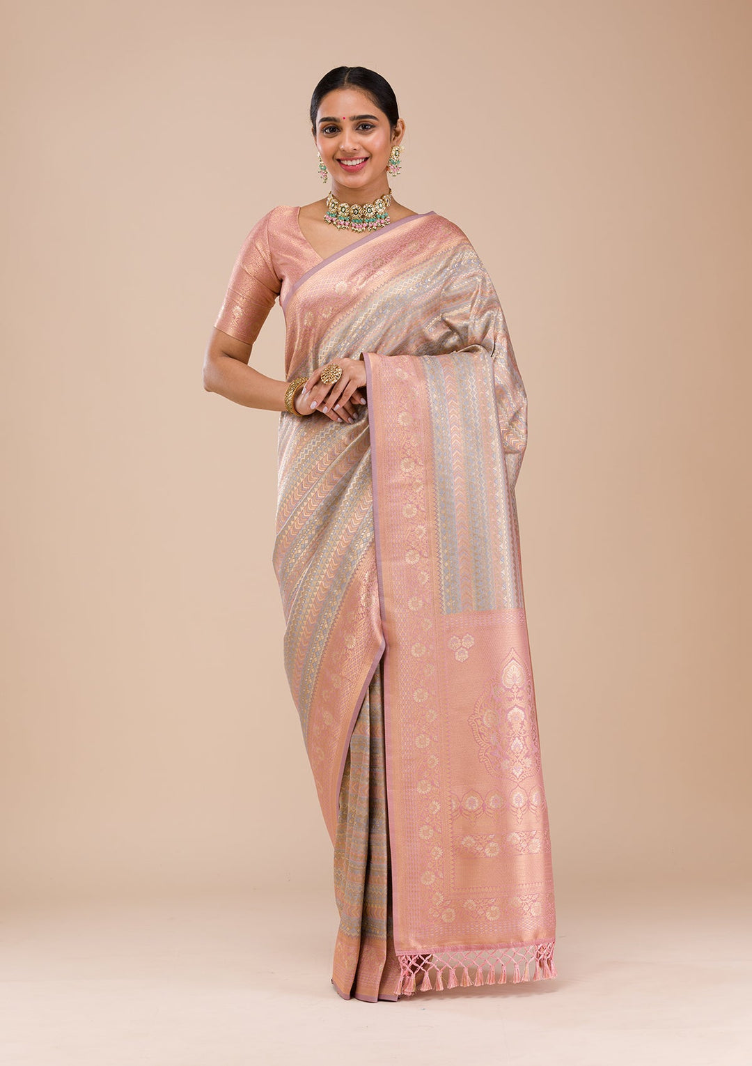 Pink Zariwork Silk Saree-Koskii