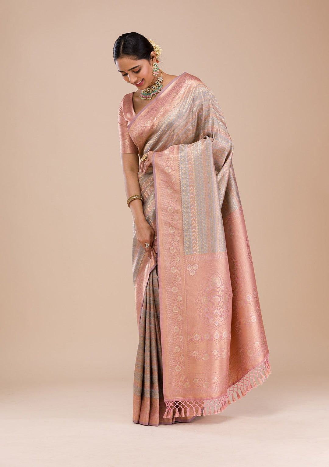 Pink Zariwork Silk Saree-Koskii
