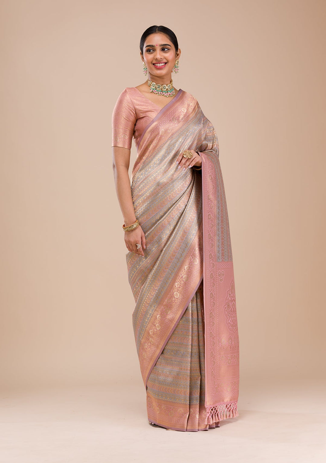 Pink Zariwork Silk Saree-Koskii