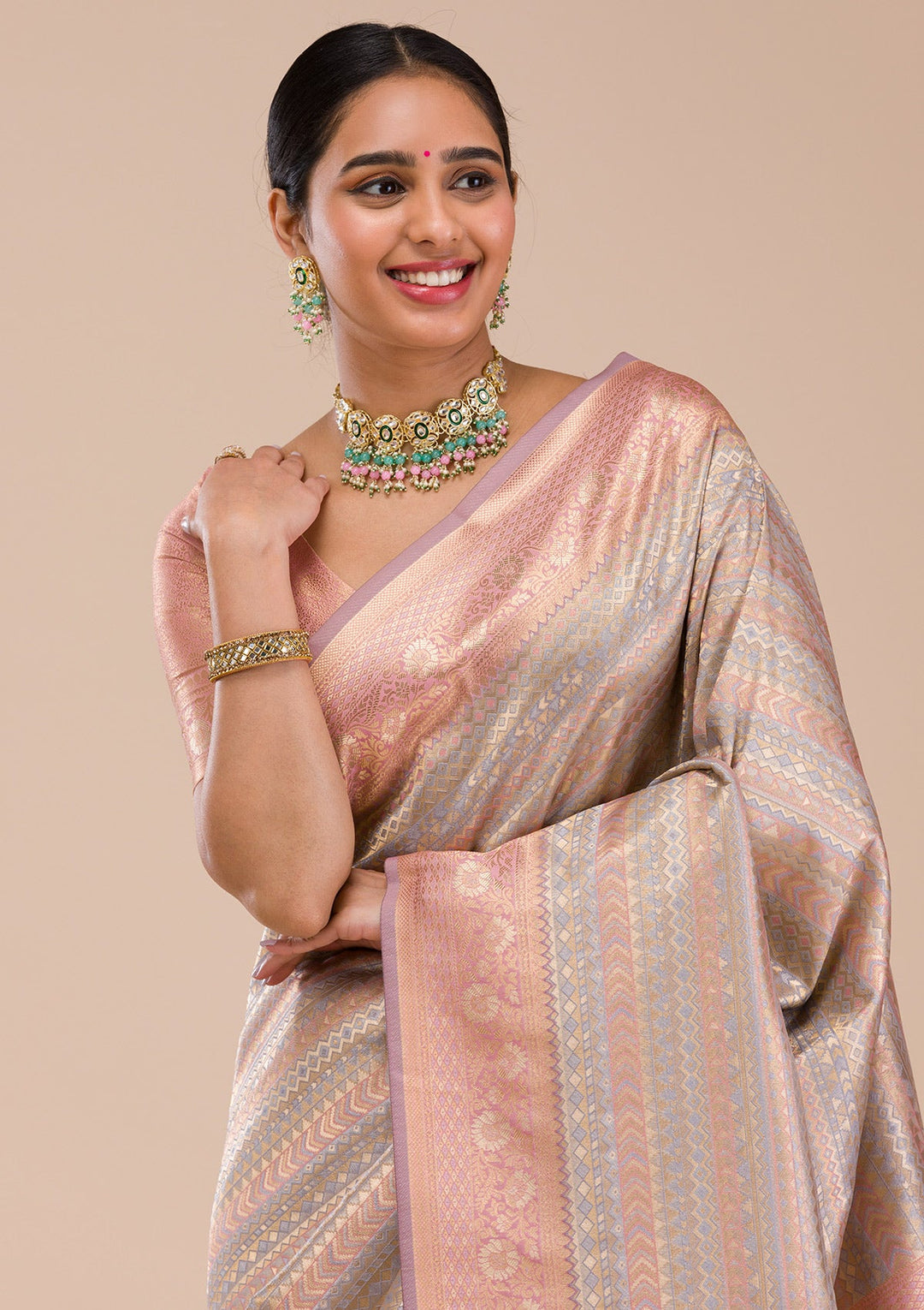 Pink Zariwork Silk Saree-Koskii