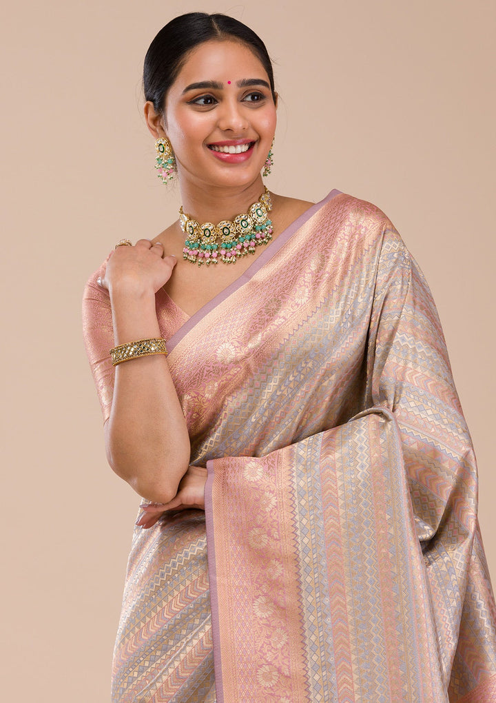 Pink Zariwork Silk Saree-Koskii