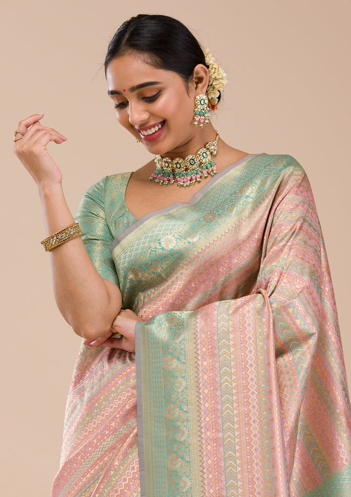 Pink Zariwork Silk Saree-Koskii