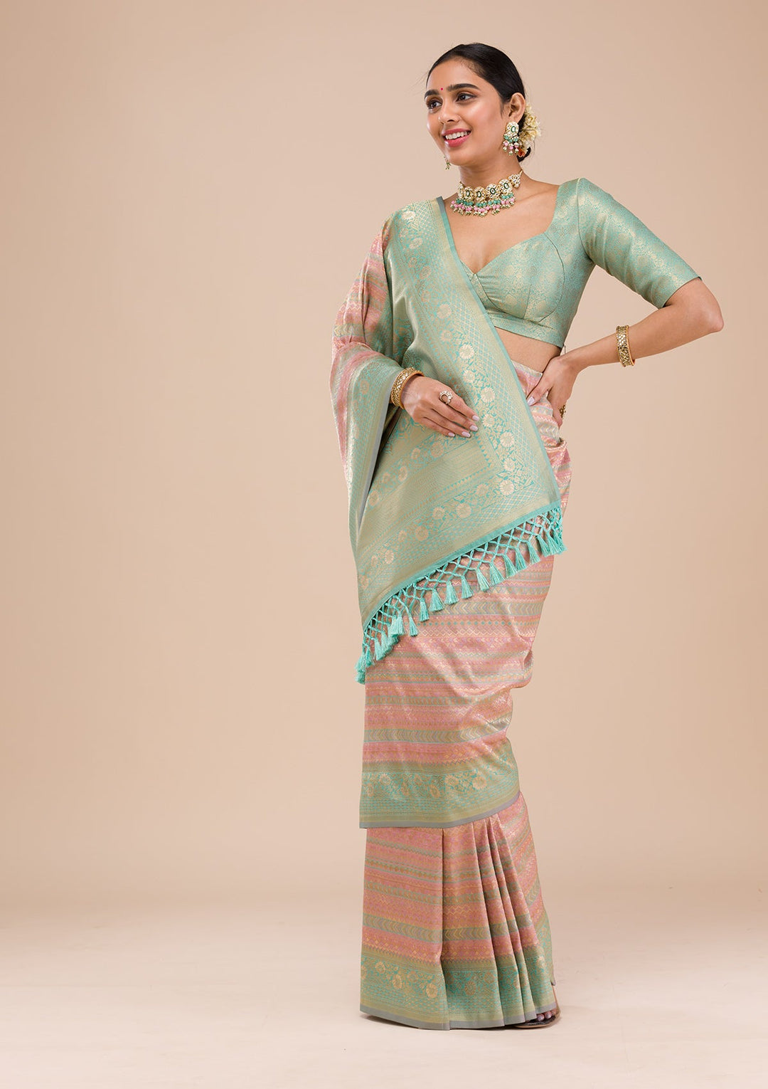 Pink Zariwork Silk Saree-Koskii