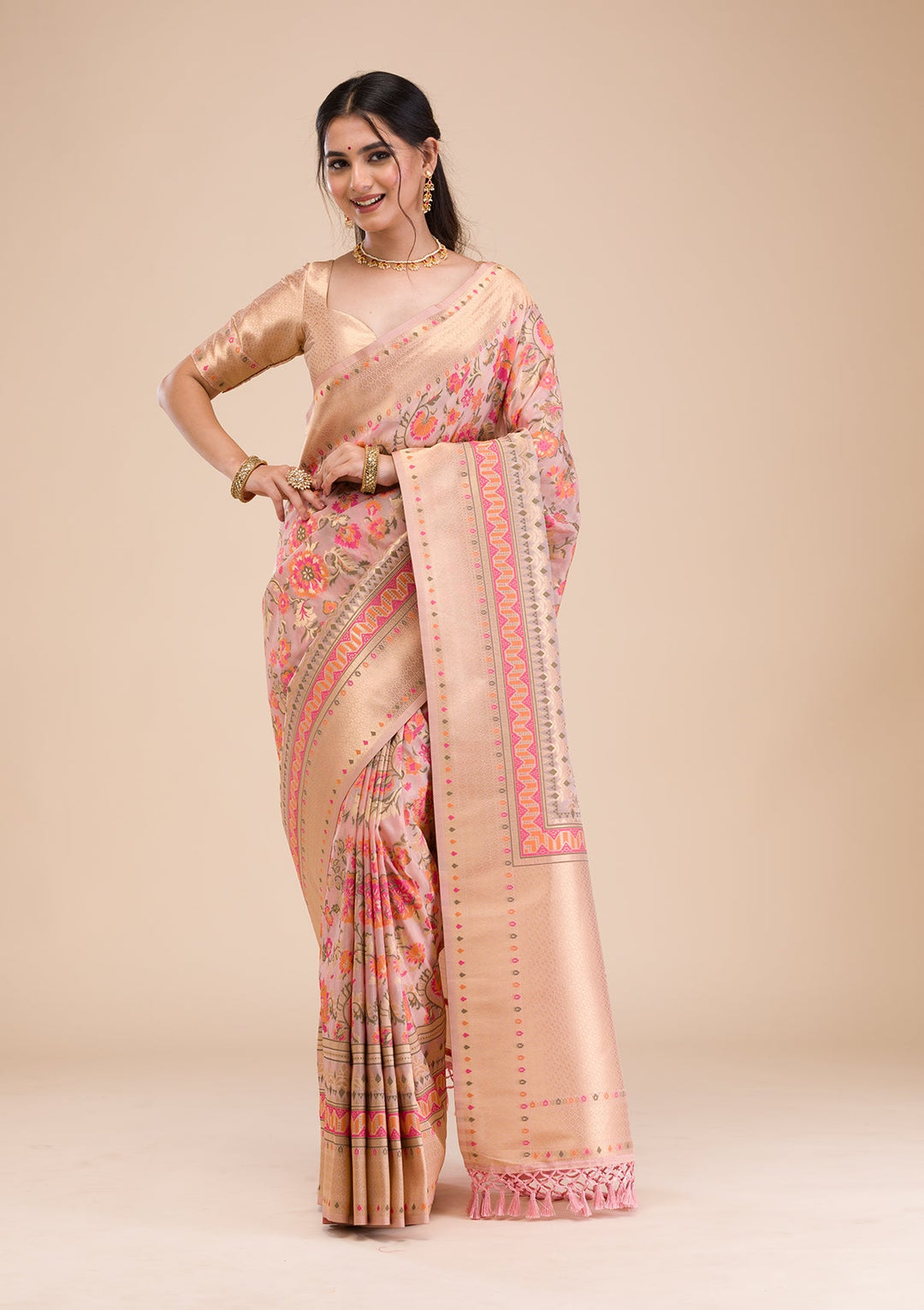 Pink Zariwork Soft Silk Saree-Koskii
