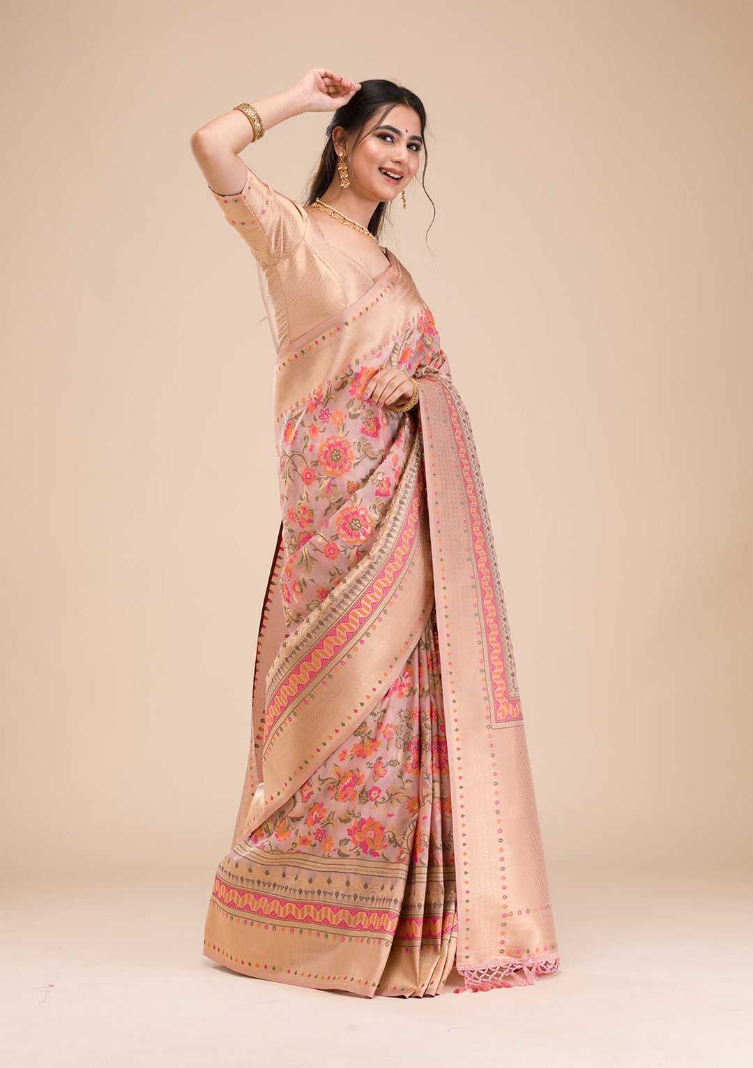 Pink Zariwork Soft Silk Saree-Koskii