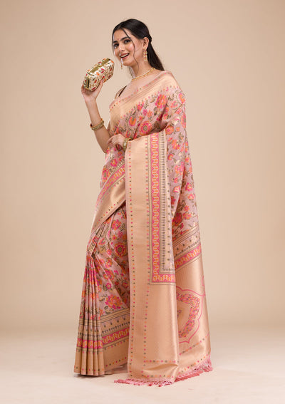 Pink Zariwork Soft Silk Saree-Koskii