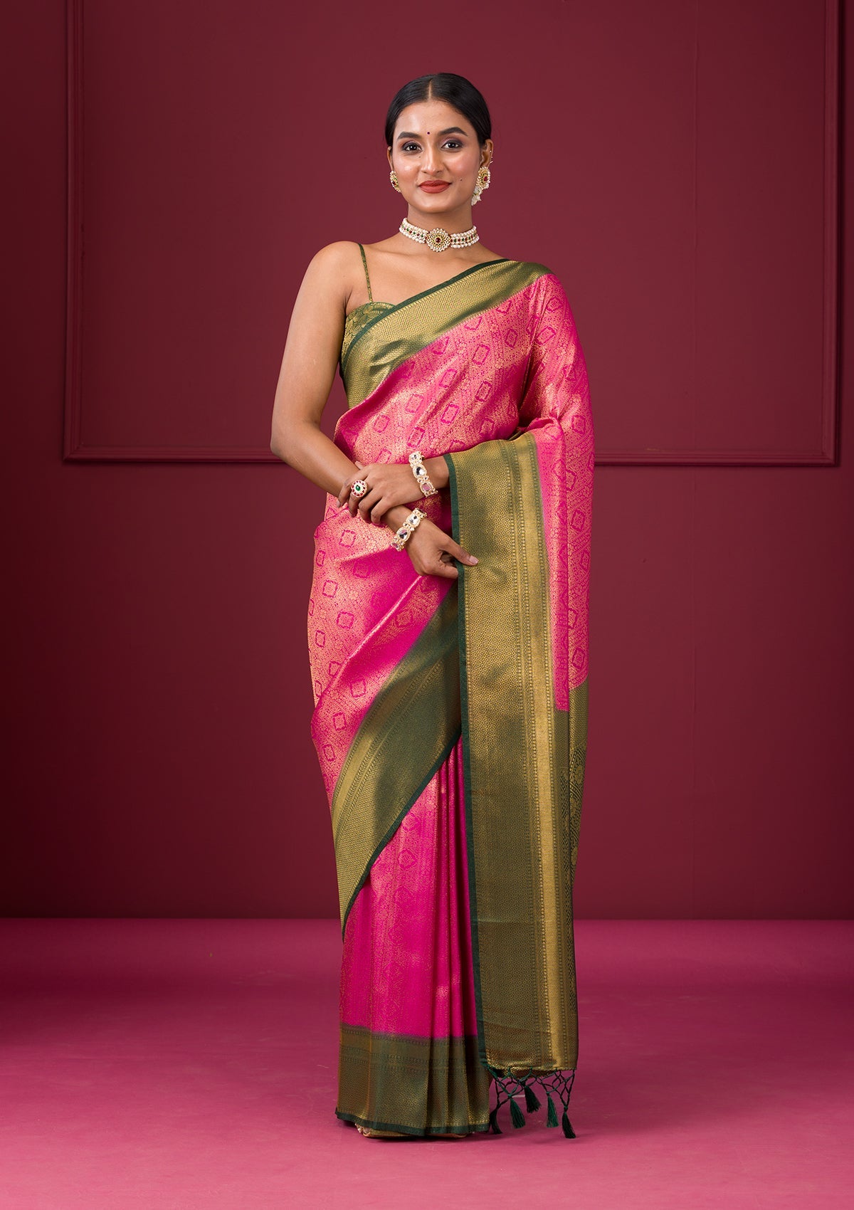 Pink Zariwork Soft Silk Saree-Koskii