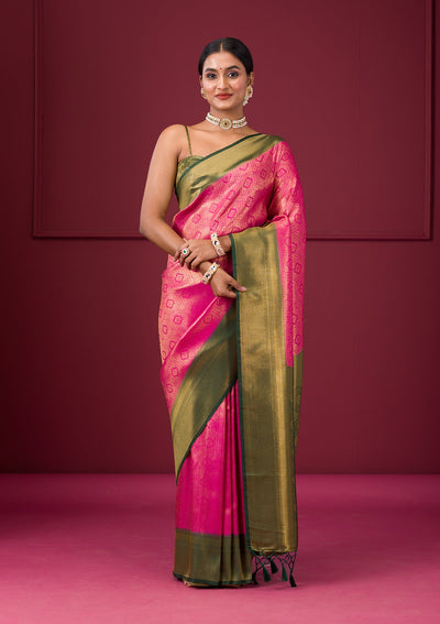 Pink Zariwork Soft Silk Saree-Koskii