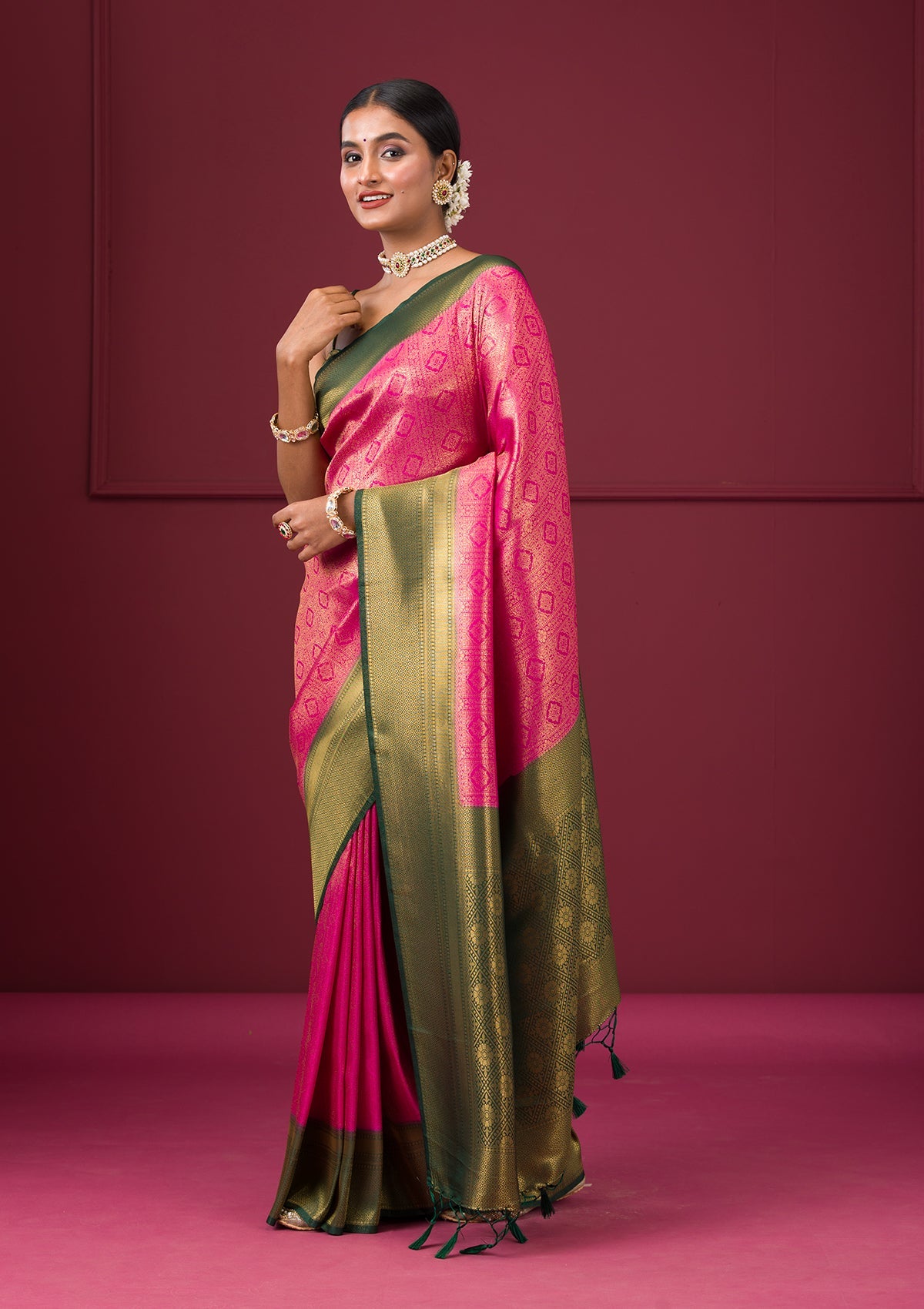 Pink Zariwork Soft Silk Saree-Koskii