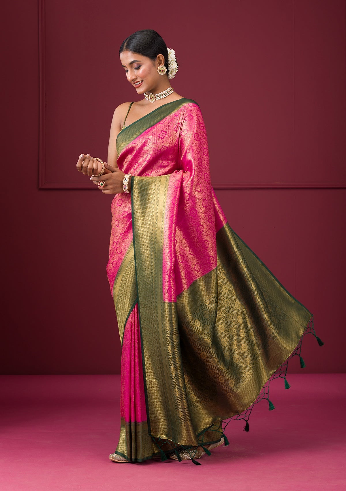 Pink Zariwork Soft Silk Saree-Koskii