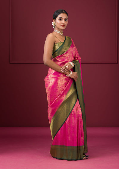 Pink Zariwork Soft Silk Saree-Koskii