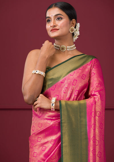 Pink Zariwork Soft Silk Saree-Koskii