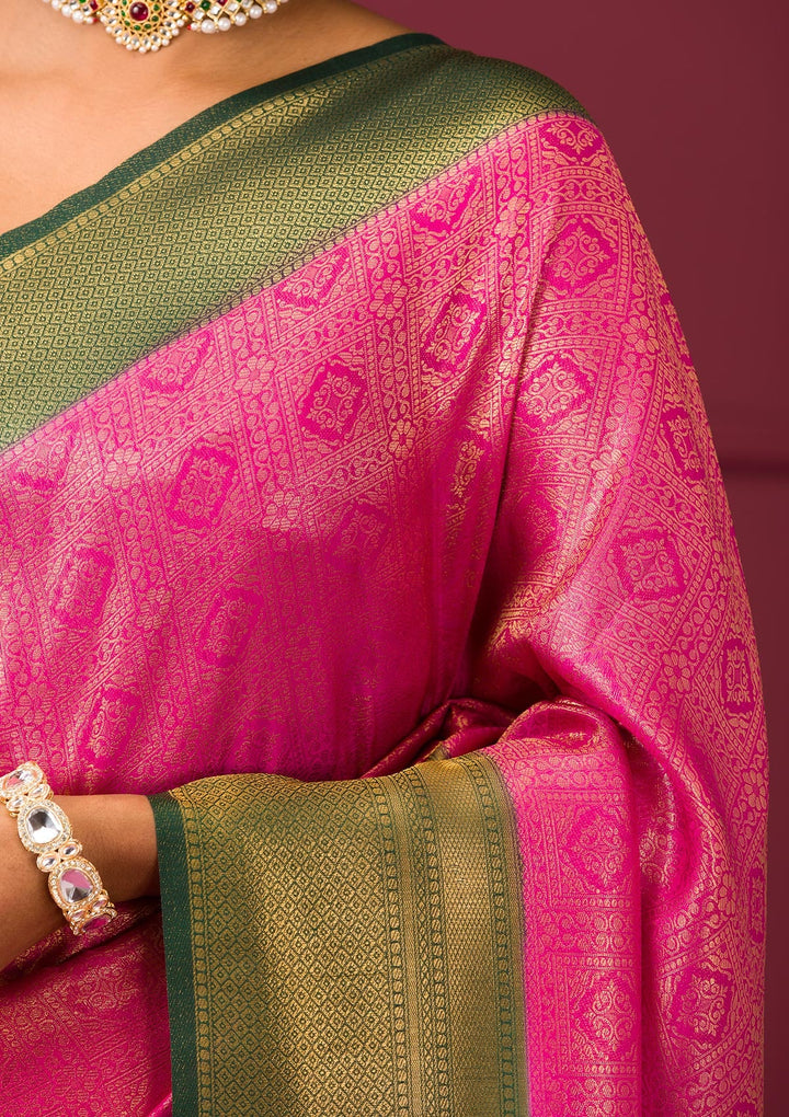 Pink Zariwork Soft Silk Saree-Koskii