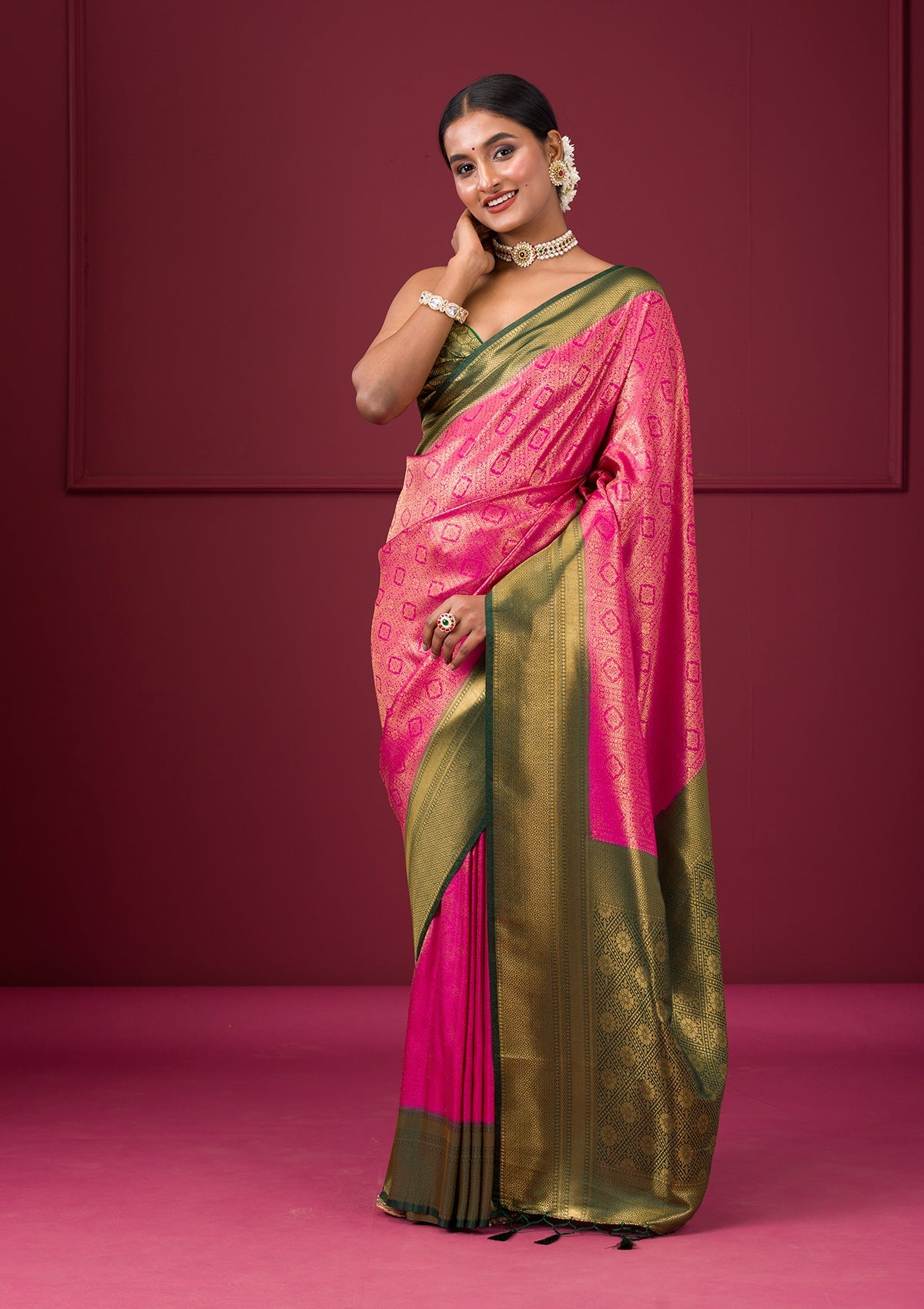 Pink Zariwork Soft Silk Saree-Koskii