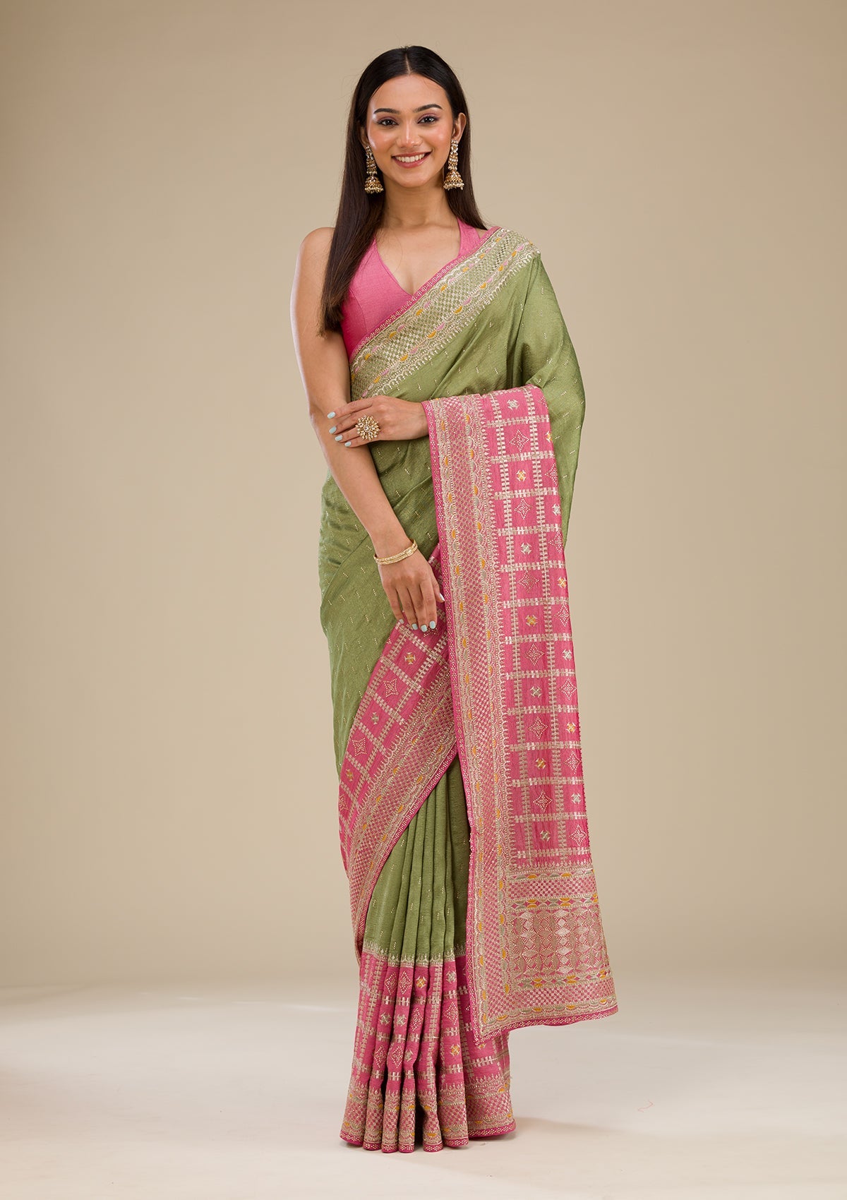 Pink Zariwork Soft Silk Saree-Koskii