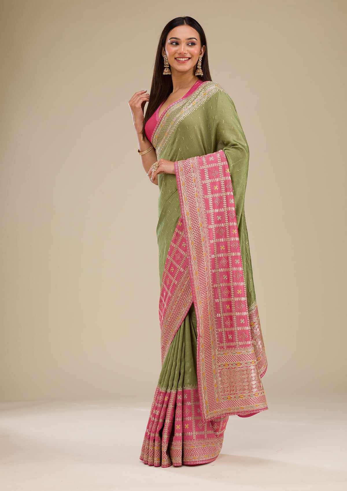 Pink Zariwork Soft Silk Saree-Koskii