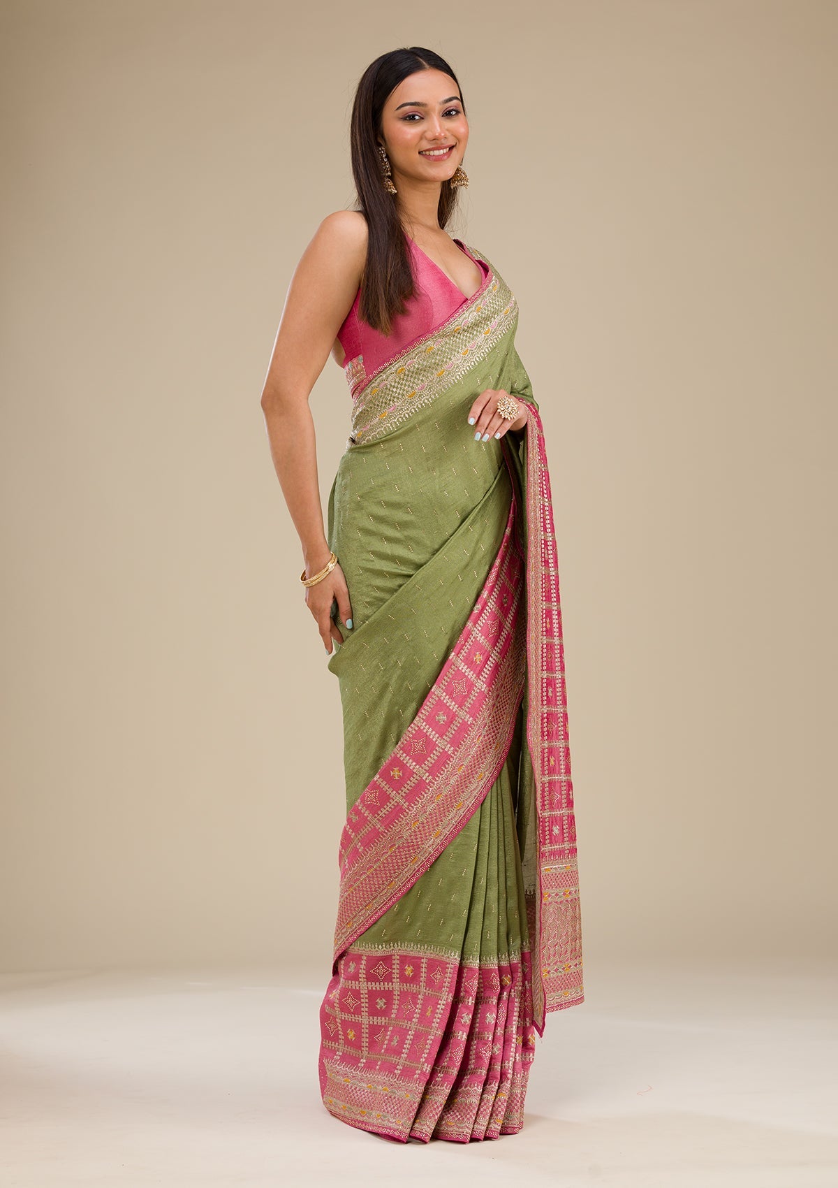 Pink Zariwork Soft Silk Saree-Koskii