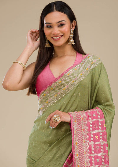 Pink Zariwork Soft Silk Saree-Koskii