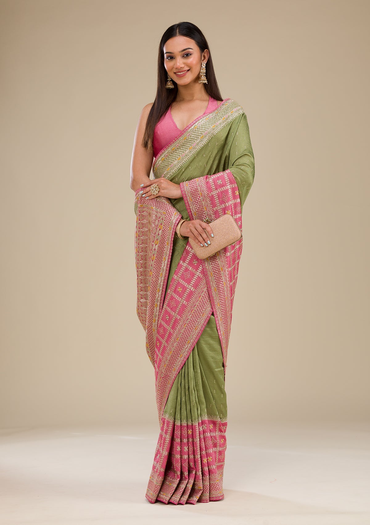 Pink Zariwork Soft Silk Saree-Koskii