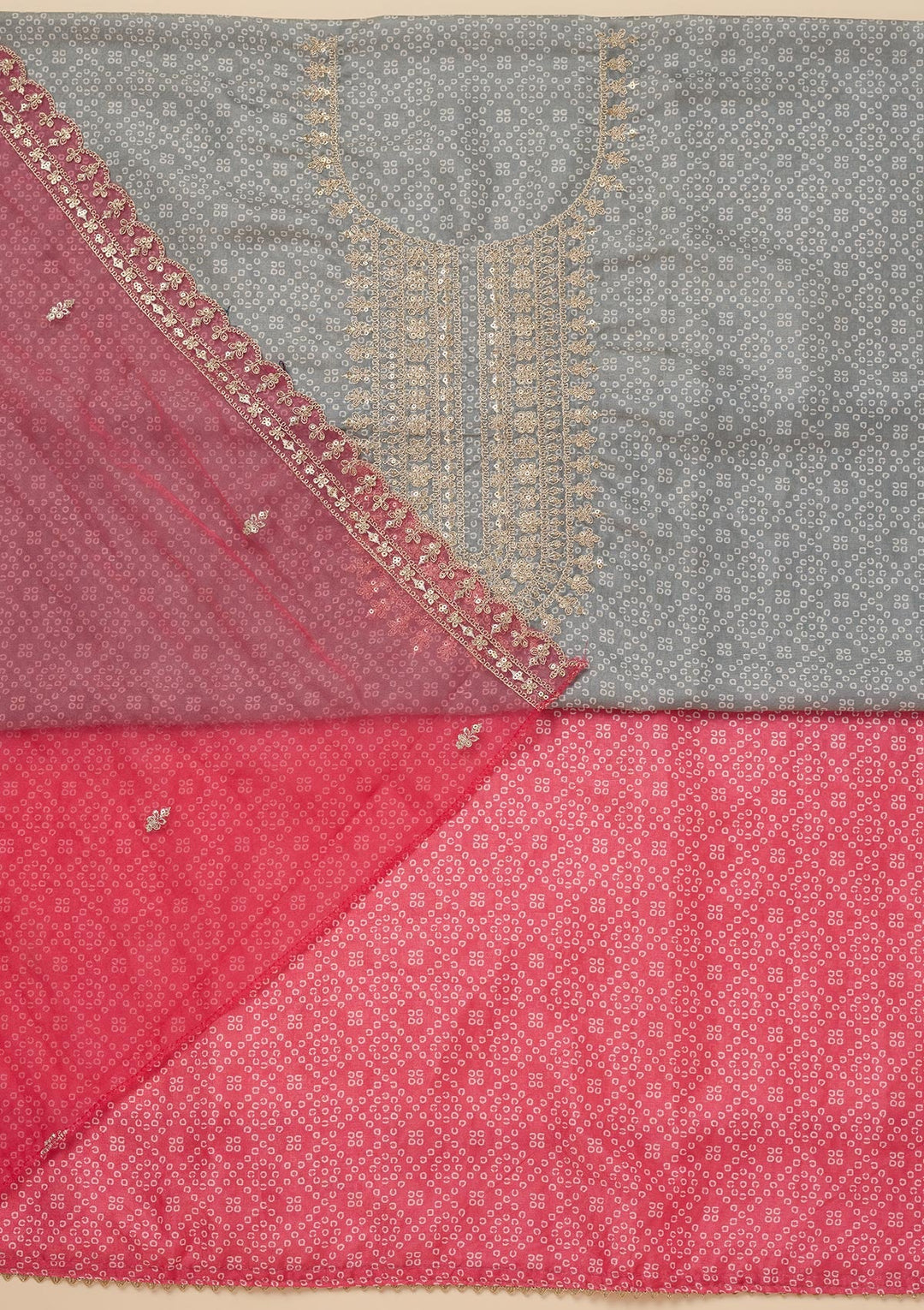 Pink Zariwork Tissue Unstitched Salwar Suit-Koskii