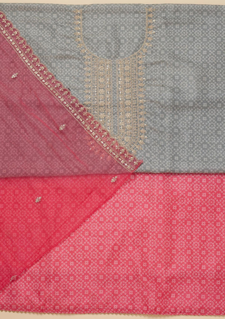 Pink Zariwork Tissue Unstitched Salwar Suit-Koskii