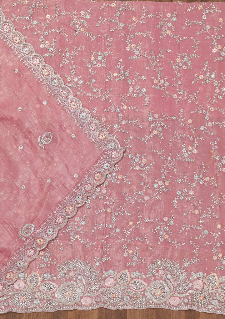 Pink Zariwork Tissue Unstitched Salwar Suit-Koskii