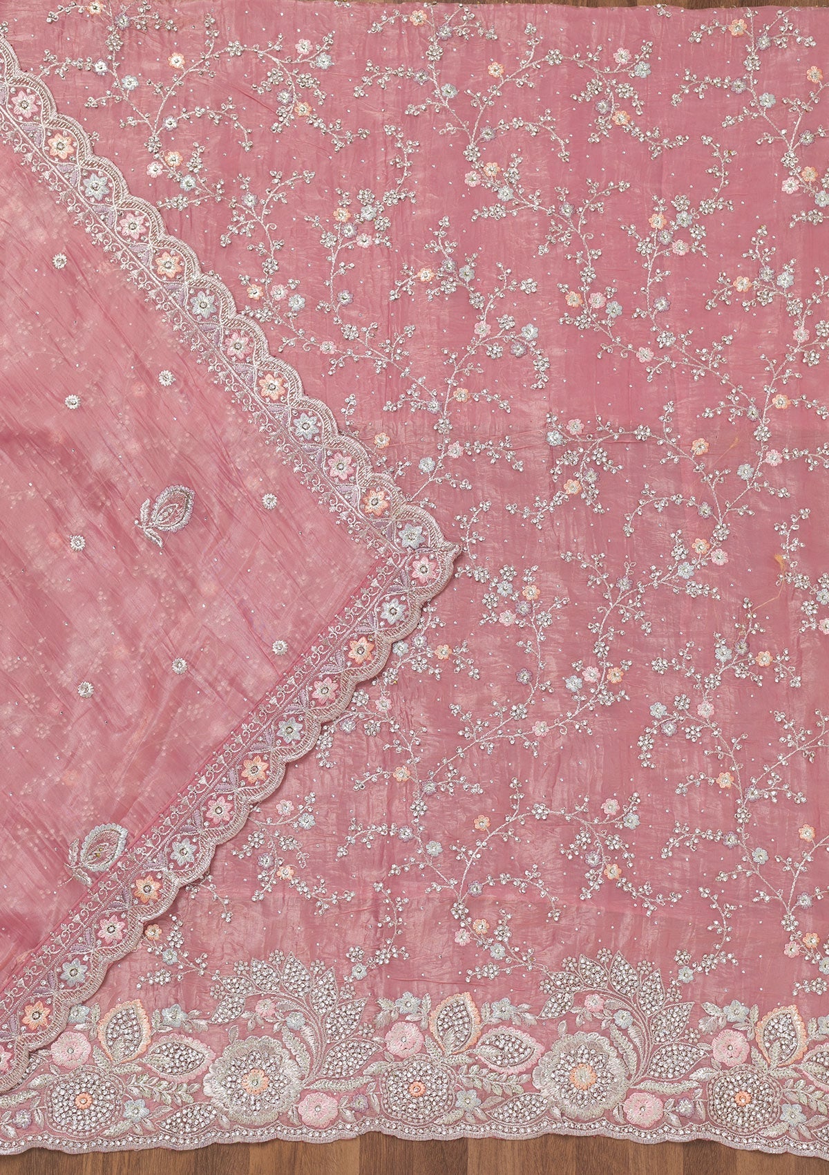 Pink Zariwork Tissue Unstitched Salwar Suit-Koskii