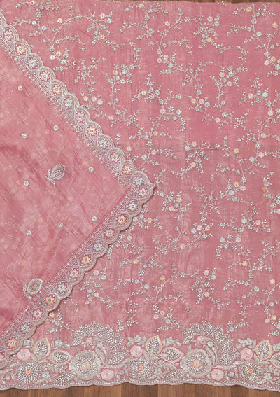 Pink Zariwork Tissue Unstitched Salwar Suit-Koskii