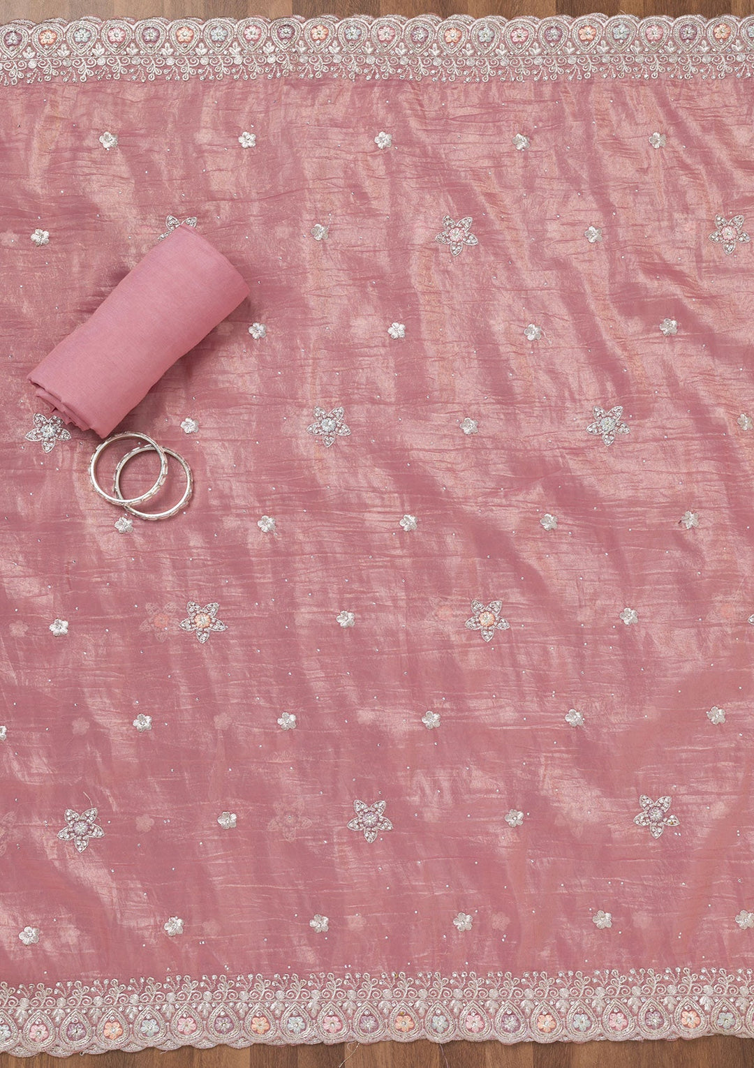 Pink Zariwork Tissue Unstitched Salwar Suit-Koskii