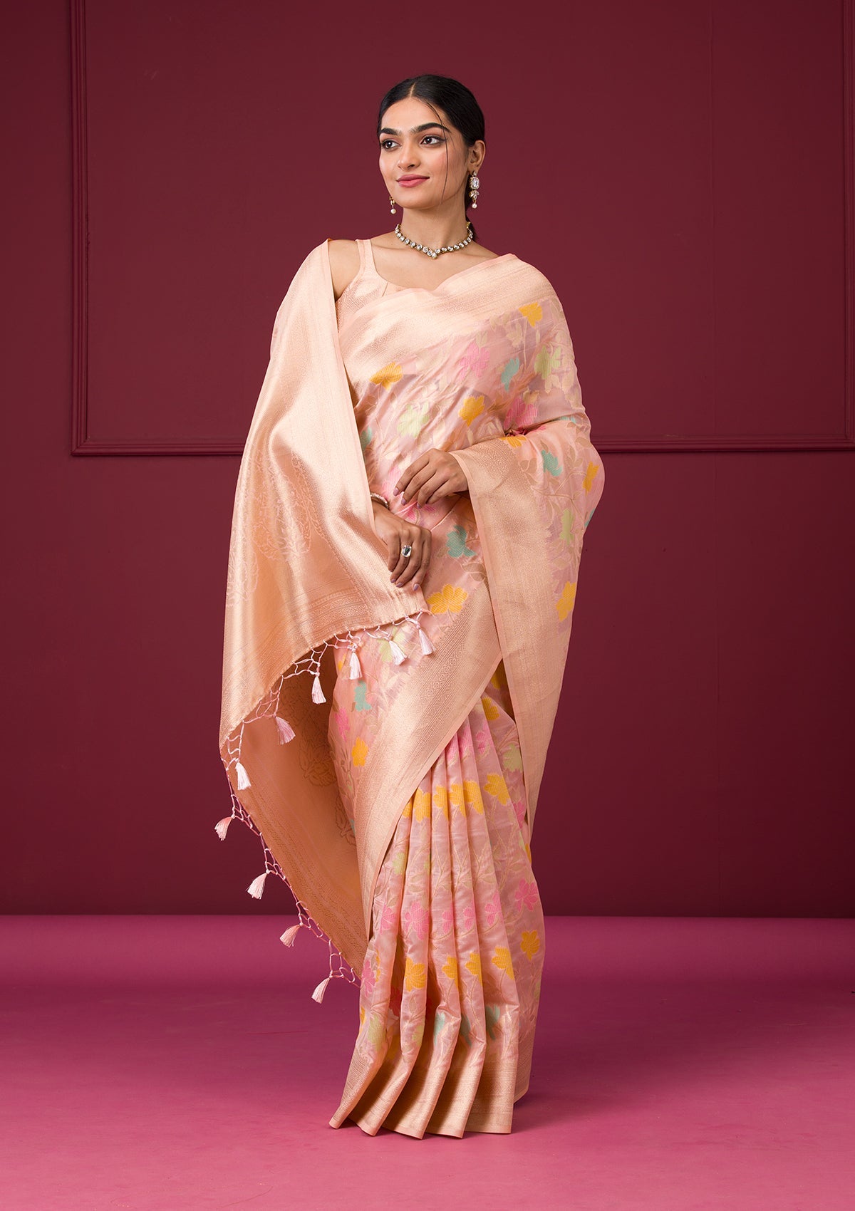 Pink Zariwork Tissue Saree