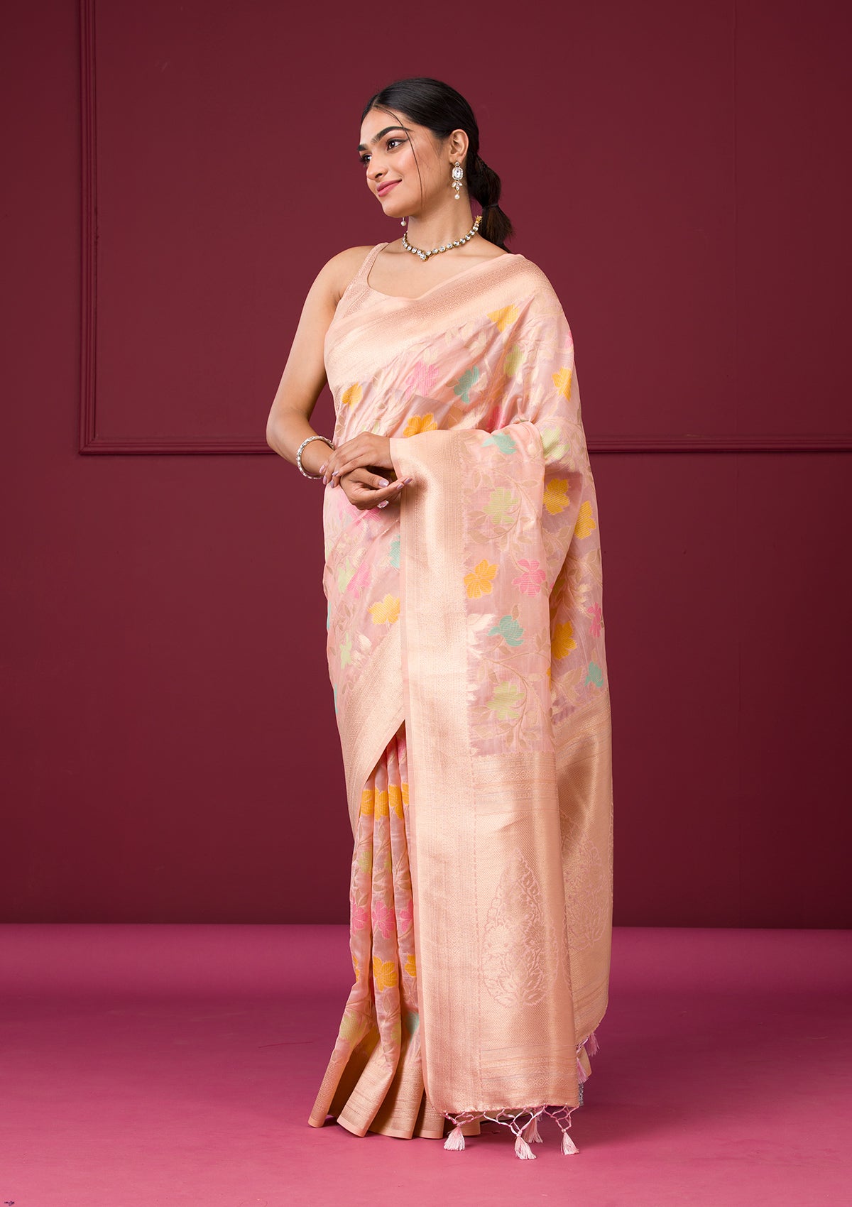 Pink Zariwork Tissue Saree